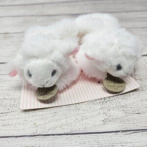 NWT Doudou et Compagnie Paris Newborn White and Pink Lamb Bootie Rattle Slippers